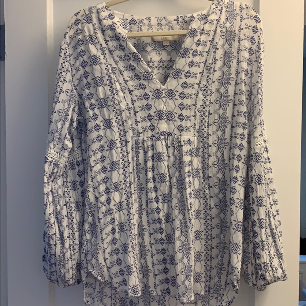 Blue and White Loft Blouse